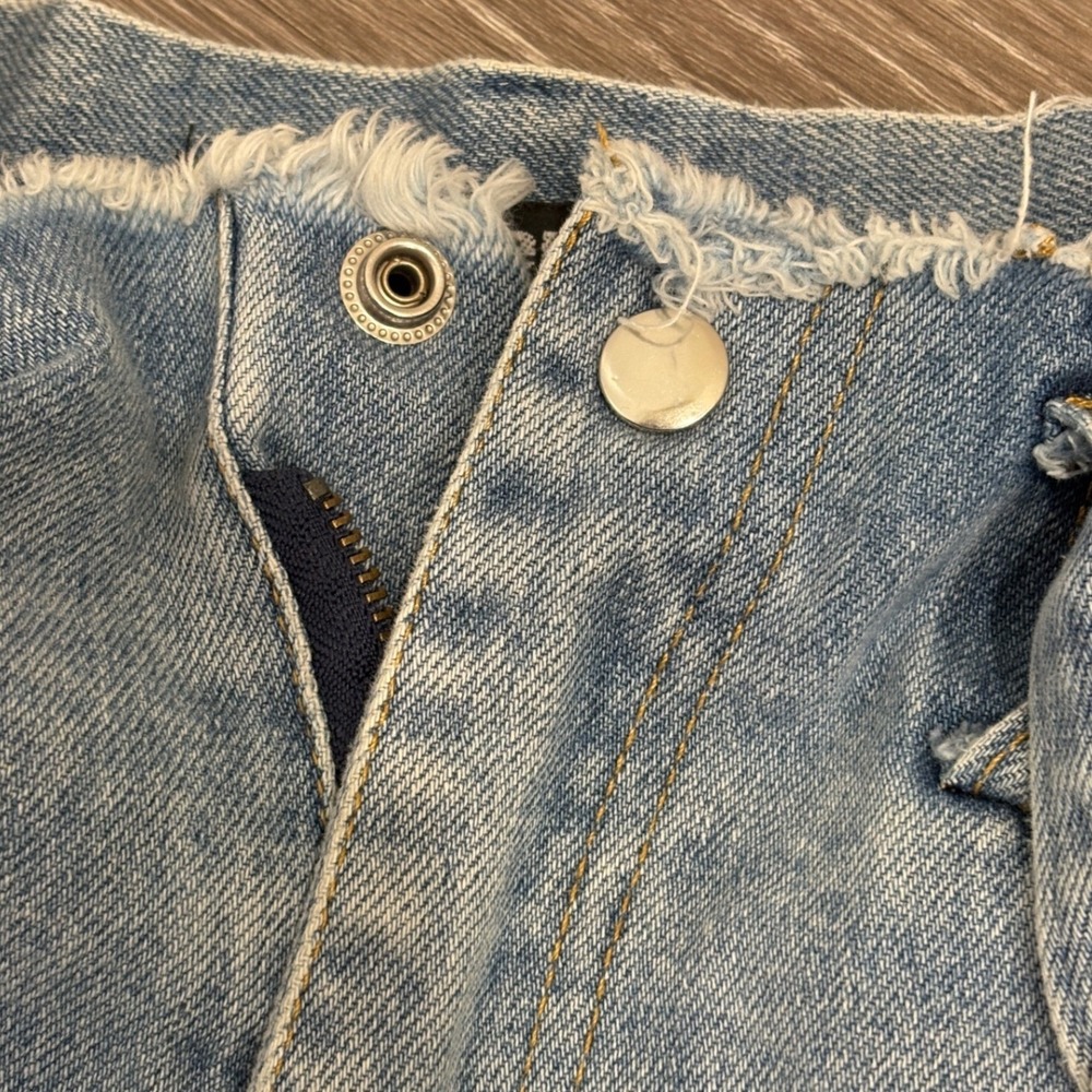 Alexander Wang Light Blue Distressed High-Waist Denim Shorts - Picture 9 of 16
